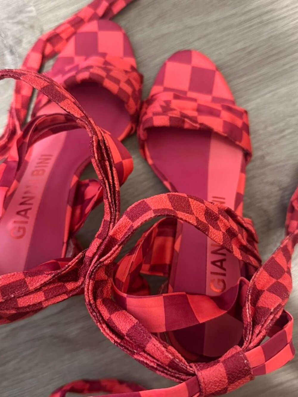 Gianni Bini Checkered Chunky Heels with Wrap Around Ankle Detail